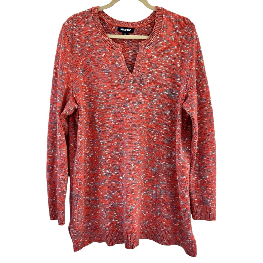 LANDS’ END Coral V-Neck Tunic Knit Sweater XL/18